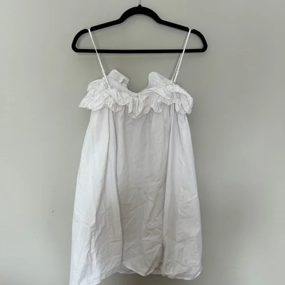 100% Cotton White Ruffle Mini Dress - Picture 2 of 4